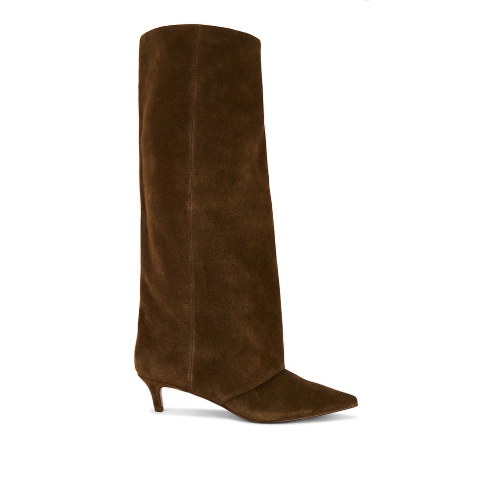 Steve Madden Luca  Brown Suede Foldover Pointed Toe Kitten Heel Tall Boots S 10M